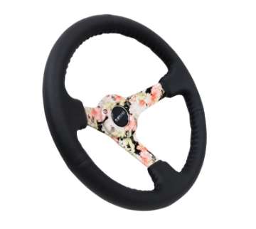 Picture of NRG Reinforced Steering Wheel 350mm - 3in- Deep Blk Leather Floral Dipped w- Blk Baseball Stitch