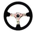 Picture of NRG Reinforced Steering Wheel 350mm - 3in- Deep Blk Suede Floral Dipped w- Blk Baseball Stitch