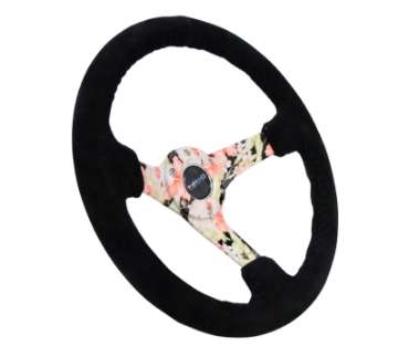 Picture of NRG Reinforced Steering Wheel 350mm - 3in- Deep Blk Suede Floral Dipped w- Blk Baseball Stitch