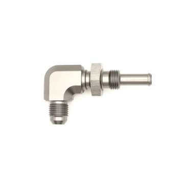 Picture of DeatschWerks 6AN Male Flare To 5-16in- Male Barb Bulkhead Adapter 90-Degree Incl- Nut