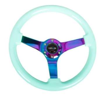 Picture of NRG Reinforc Steering Wheel 350mm - 3in- Deep Minty Fresh Wood Grain w-Neochrome 3-Spoke Center