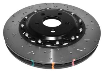 Picture of DBA 2004 STi 10 Stud Hole Front Drilled & Slotted 5000 Series 2 Piece Rotor Assembled w- Black Hat