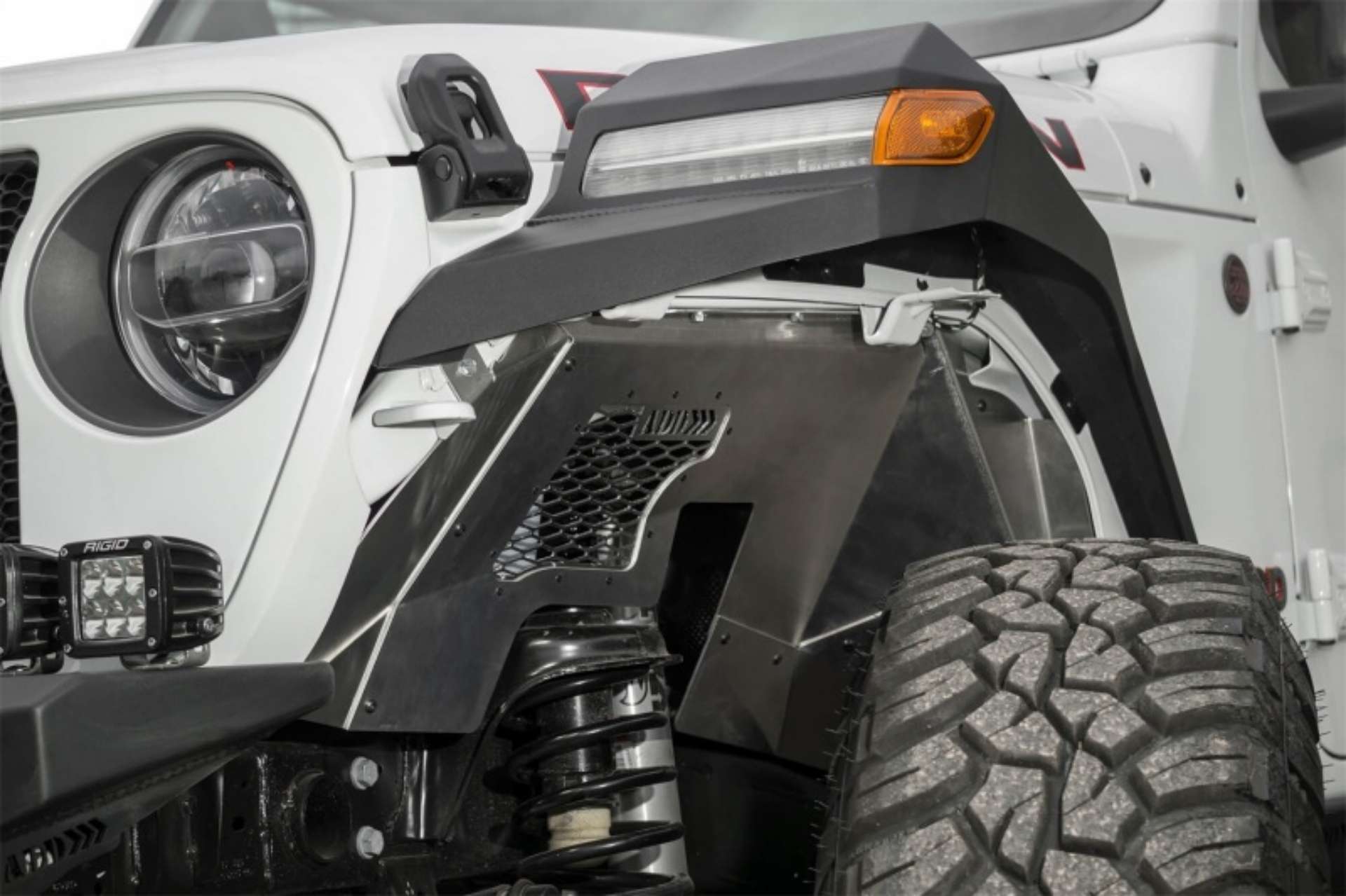 Picture of Addictive Desert Designs 2018 Jeep Wrangler JL Raw Aluminum Rock Fighter Front Inner Fender Liner