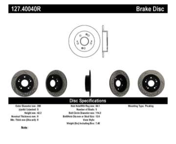 Picture of StopTech 06-09 Honda Civic Ex-Si Slotted & Drilled Right Rear Rotor