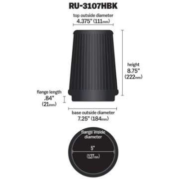 Picture of K&N Universal Air Filter 5in Flange - 6-1-2in Base - 4-3-8in Top OD - 8-3-4in Height