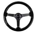 Picture of NRG Reinforced Steering Wheel 350mm - 3in- Deep Black w-Black Chrome Solid 3-Spoke Center