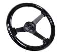 Picture of NRG Reinforced Steering Wheel 350mm - 3in- Deep Black w-Black Chrome Solid 3-Spoke Center