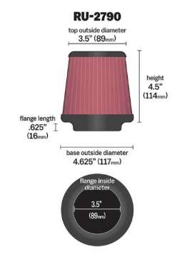 Picture of K&N Filter Universal Rubber Filter 3 1-2 inch Flange 4 5-8 inch Base 3 1-2 inch Top 4 1-2 inch Heigh