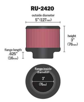 Picture of K&N Universal Rubber Filter 3 inch Flange 5 inch OD 3 inch Height