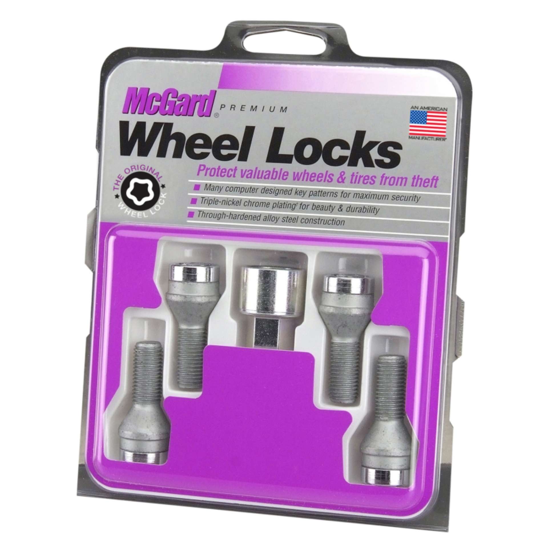 Picture of McGard Wheel Lock Bolt Set - 4pk- Cone Seat M12X1-5 - 17mm Hex - 31-7mm Shank Length - Chrome