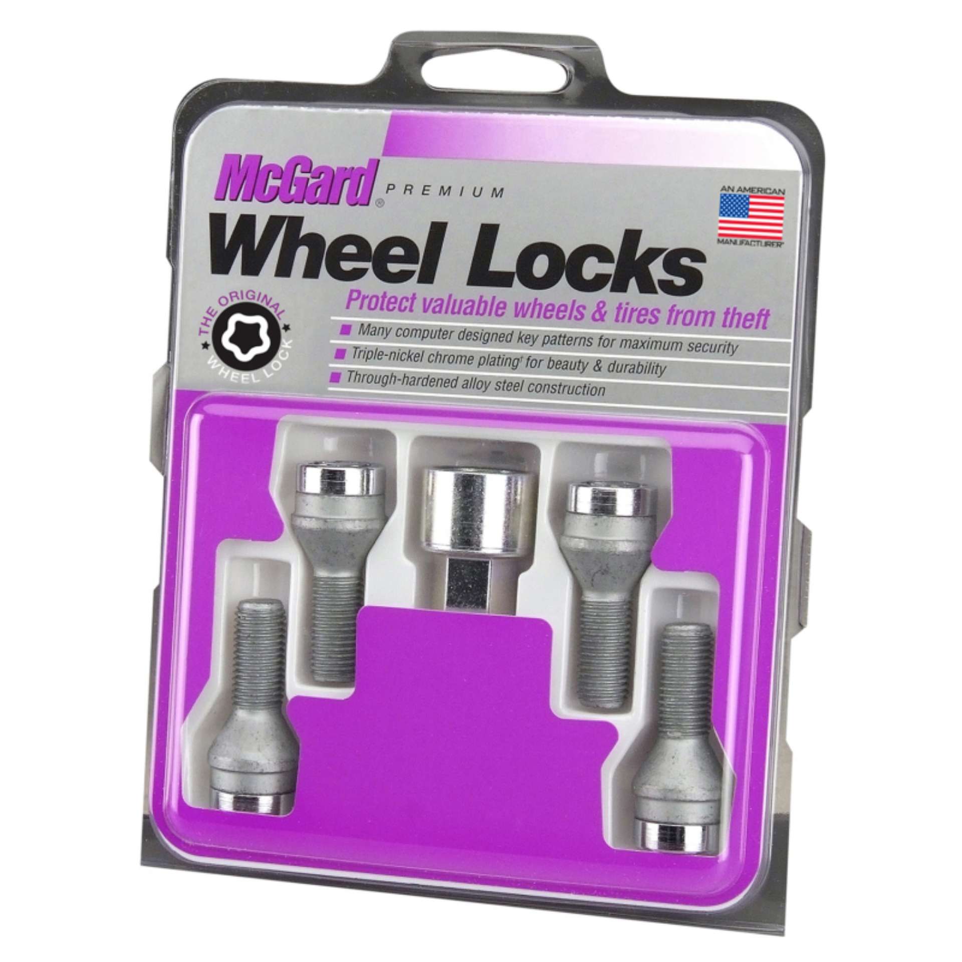 Picture of McGard Wheel Lock Bolt Set - 4pk- Cone Seat M12X1-5 - 17mm Hex - 25-5mm Shank Length - Chrome