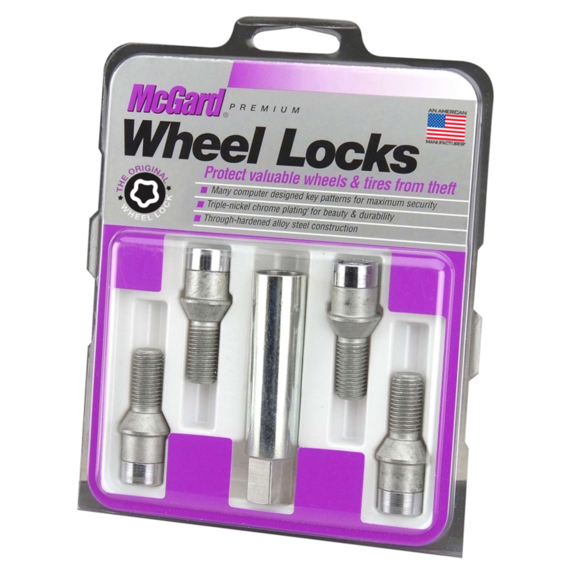 Picture of McGard Wheel Lock Bolt Set - 4pk- Tuner - Cone Seat M14X1-5 - 17mm Hex - 28-6mm Shank L- - Chrome