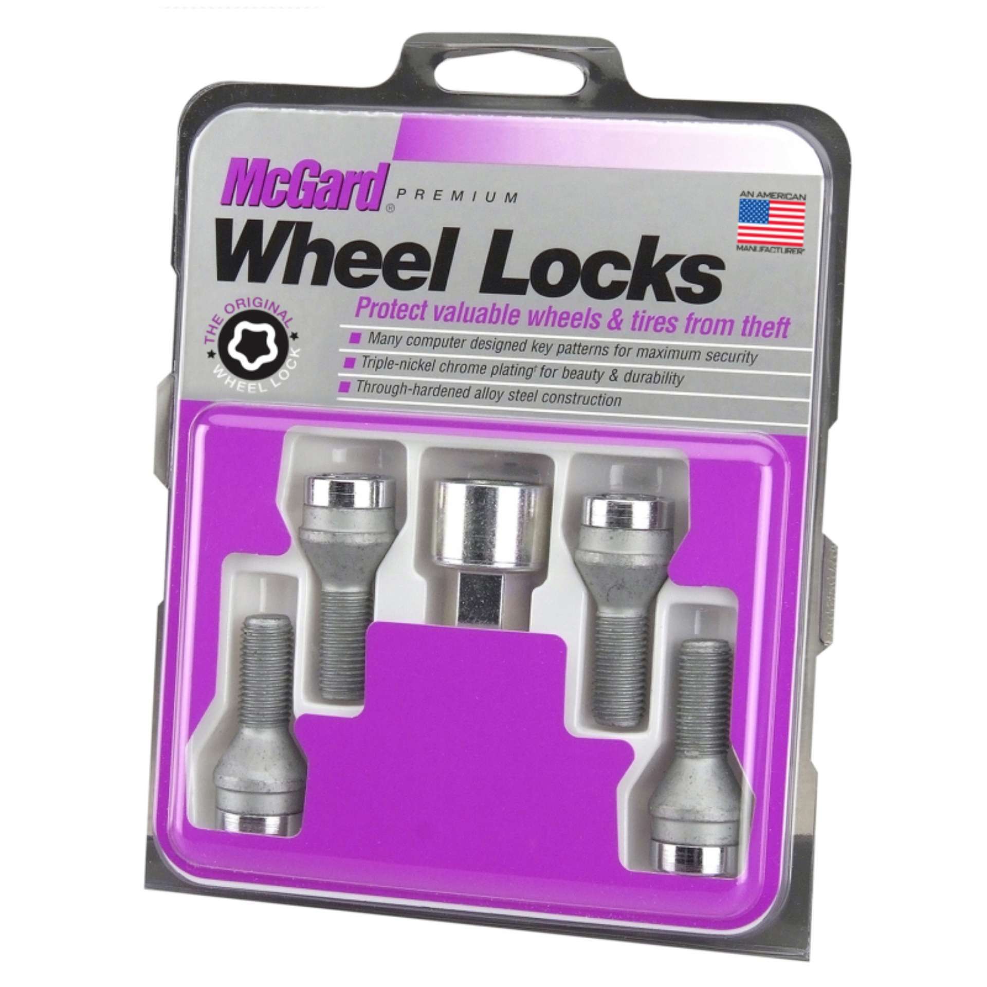 Picture of McGard Wheel Lock Bolt Set - 4pk- Cone Seat M12X1-5 - 17mm Hex - 22-2mm Shank Length - Chrome