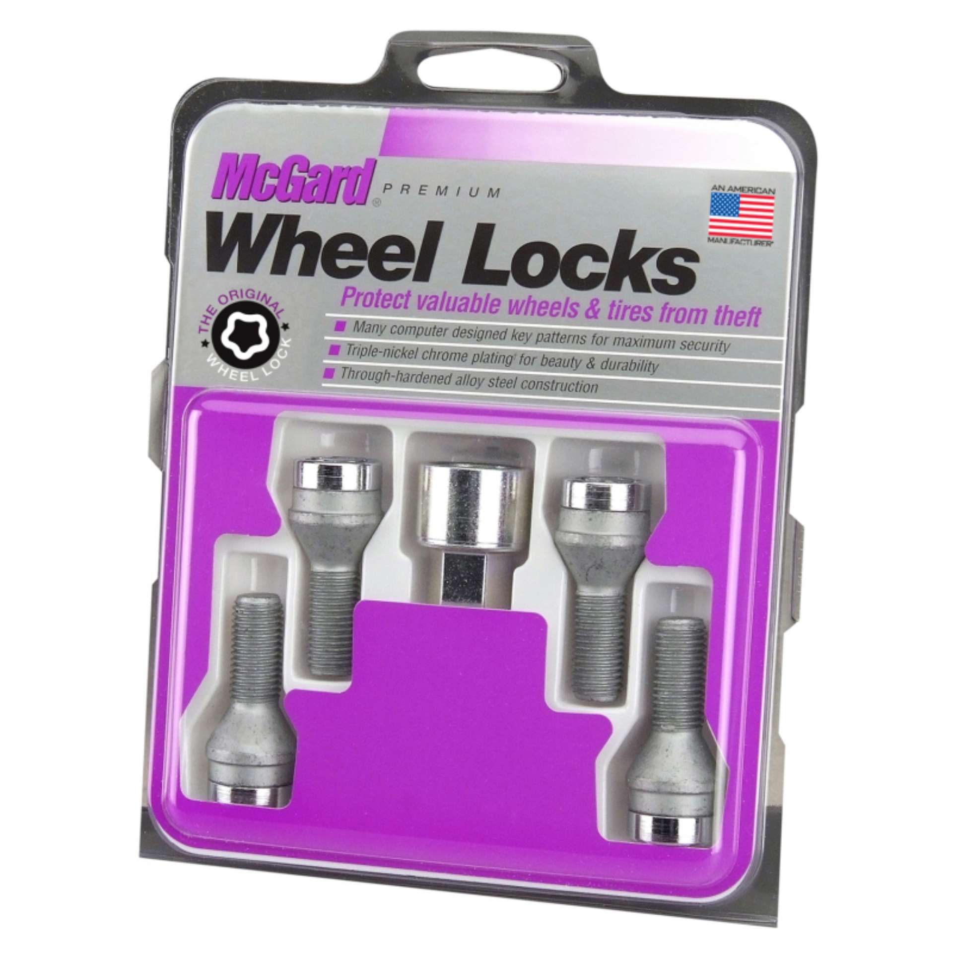 Picture of McGard Wheel Lock Bolt Set - 4pk- Cone Seat M12X1-25 - 19mm Hex - 25-6mm Shank Length - Chrome