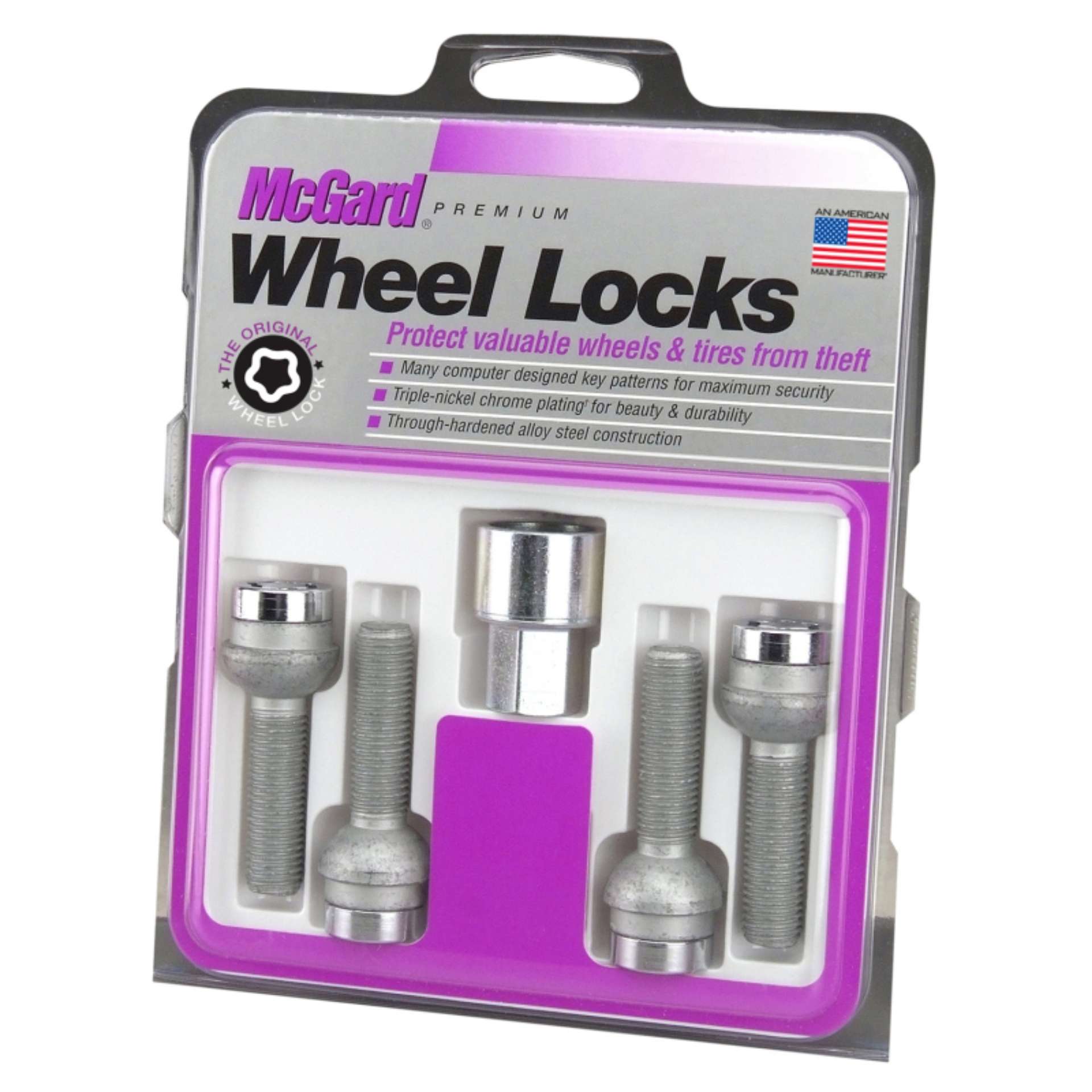 Picture of McGard Wheel Lock Bolt Set - 4pk- Radius Seat M14X1-5 - 17mm Hex - 45-0mm Shank Length - Chrome