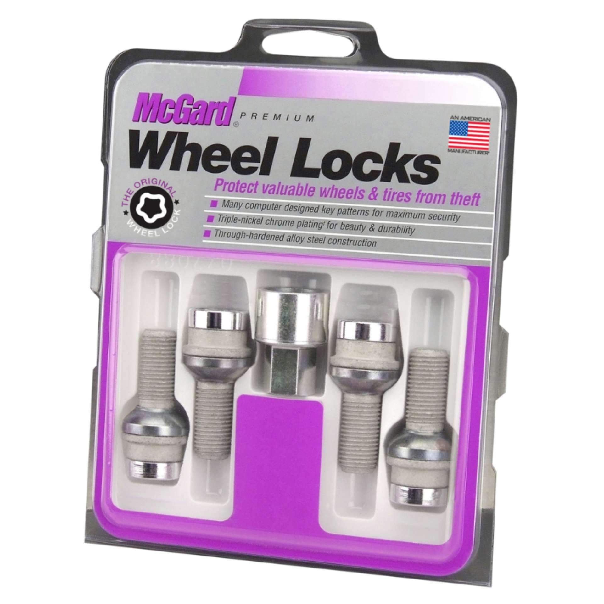 Picture of McGard Wheel Lock Bolt Set - 4pk- Radius Seat M14X1-5 - 19mm Hex - 35-4mm Shank Length - Chrome