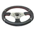 Picture of NRG Reinforced Steering Wheel 320mm Blk Leather-Red Stitching w-Chrome 3-Spoke Center