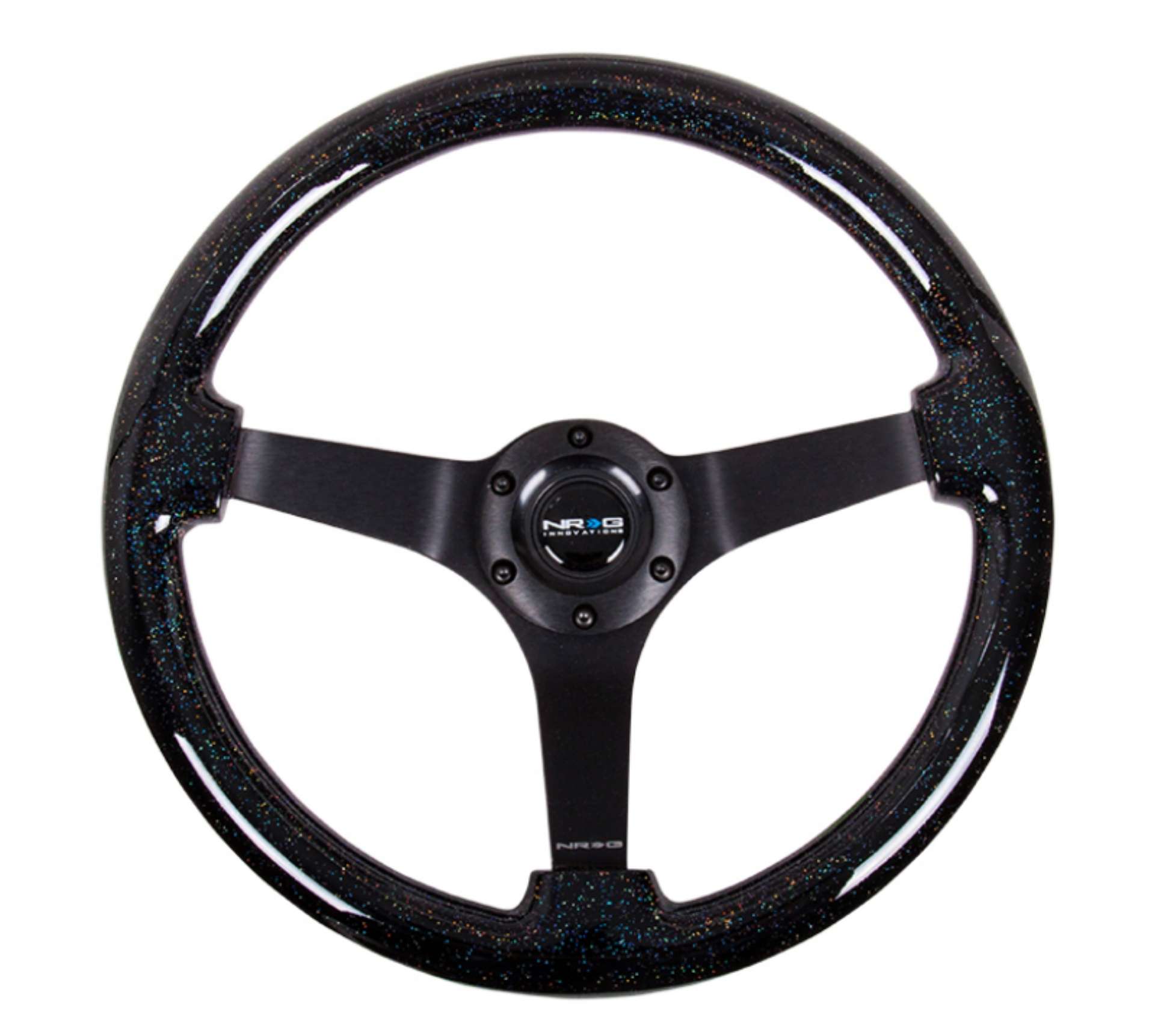 Picture of NRG Reinforced Steering Wheel 350mm - 3in Deep Classic Blk Sparkle Wood Grain w-Blk 3-Spoke Center