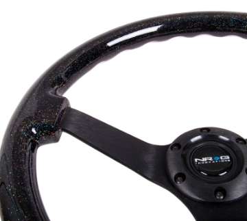 Picture of NRG Reinforced Steering Wheel 350mm - 3in Deep Classic Blk Sparkle Wood Grain w-Blk 3-Spoke Center