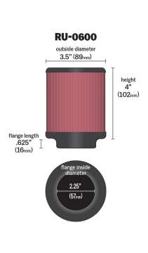 Picture of K&N Filter Universal Rubber Filter 2 1-4 inch Flange 3 1-2 inch OD 4 inch Height