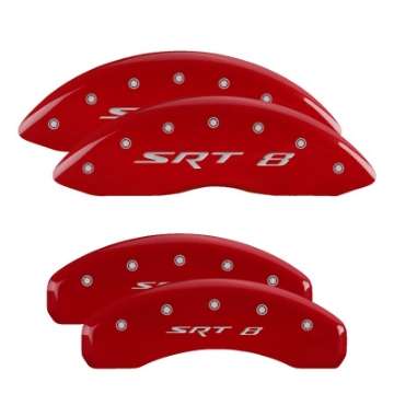 Picture of MGP 4 Caliper Covers Engraved Front & Rear 11-18 Jeep Grand Cherokee Red Finish Silver SRT-8 Logo