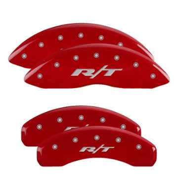 Picture of MGP 4 Caliper Covers Engraved Front & Rear 11-18 Dodge Durango Red Finish Silver RT1-Truck Logo