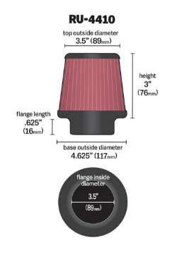 Picture of K&N Filter Universal Rubber Filter 3 1-2 inch Flange 4 5-8 inch Base 3 1-2 inch Top 3 inch Height