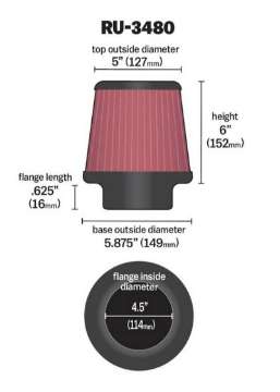 Picture of K&N Universal Rubber Filter 4 1-2 inch FLG - 5 7-8 inch Base - 5 inch Top - 6 inch Height