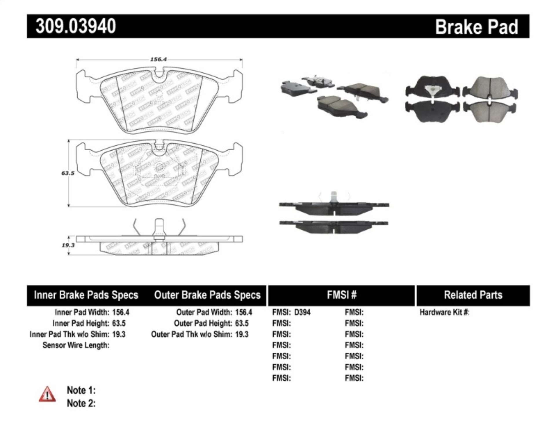 Picture of StopTech 95-99 BMW M3 - 01-07 M3 E46 - 89-93 M5 - 98-02 Z3 M series - 93-95 530 Front Brake Pads