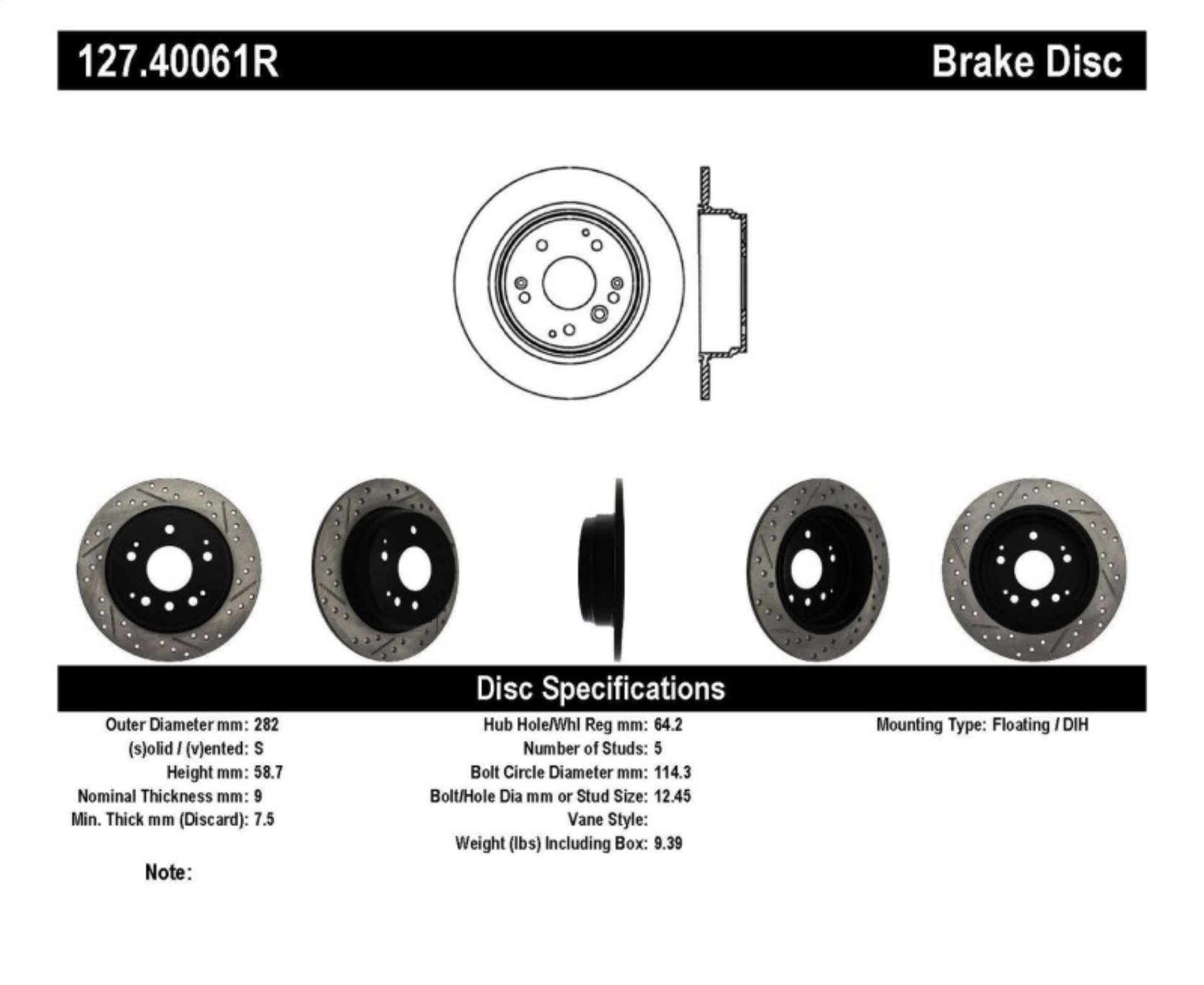 Picture of StopTech 04-08 Acura TL - 03-09 honda Element Slotted & Drilled Right Rear Rotor