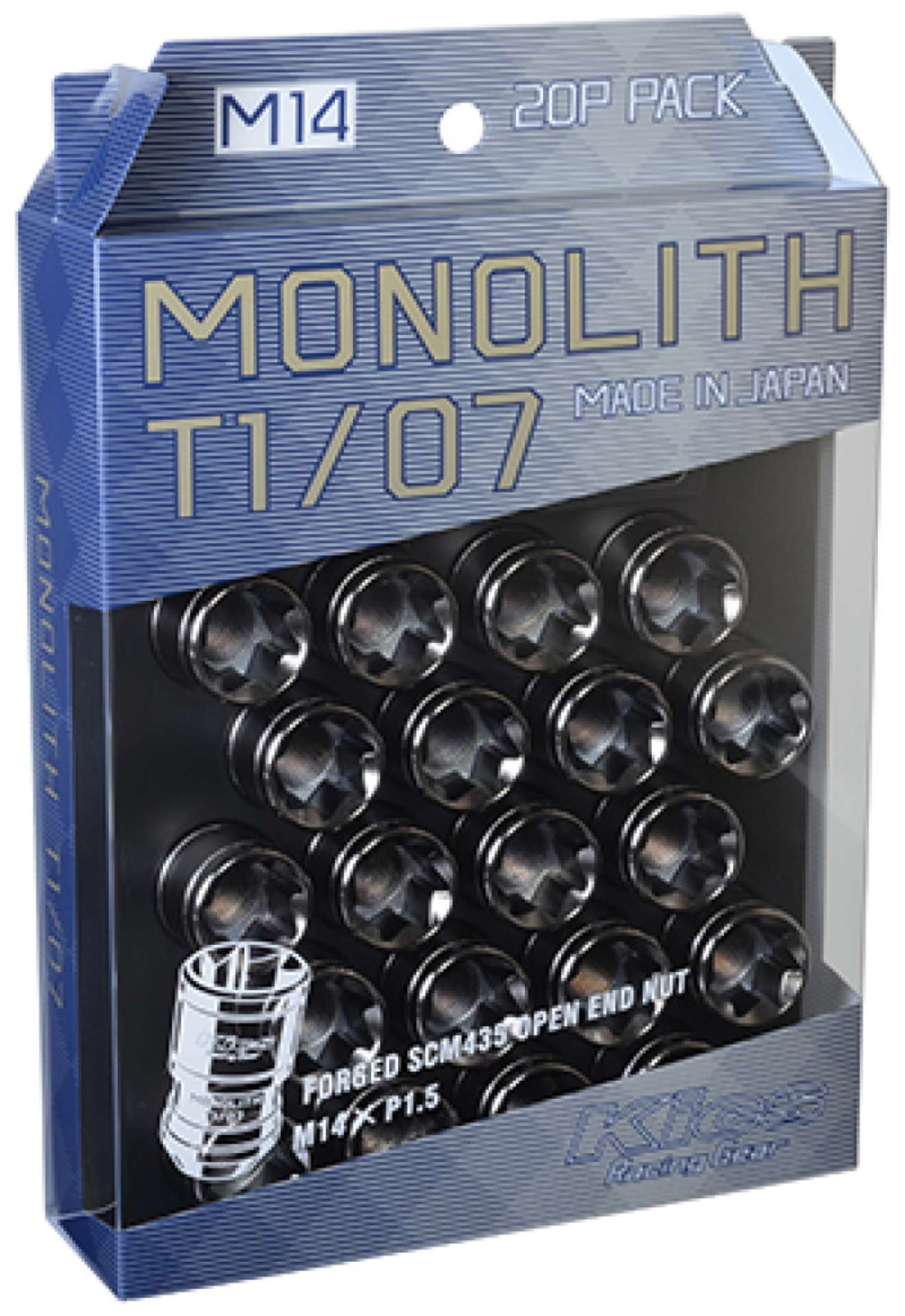 Picture of Project Kics 14 x 1-5 Glorious Black T1-07 Monolith Lug Nuts - 20 Pcs