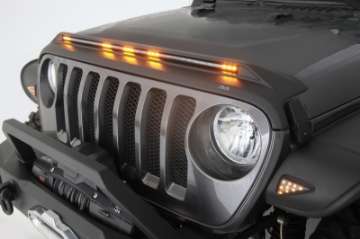 Picture of AVS 2018-2019 Jeep Wrangler JL Aeroskin Low Profile Hood Shield w- Lights - Black