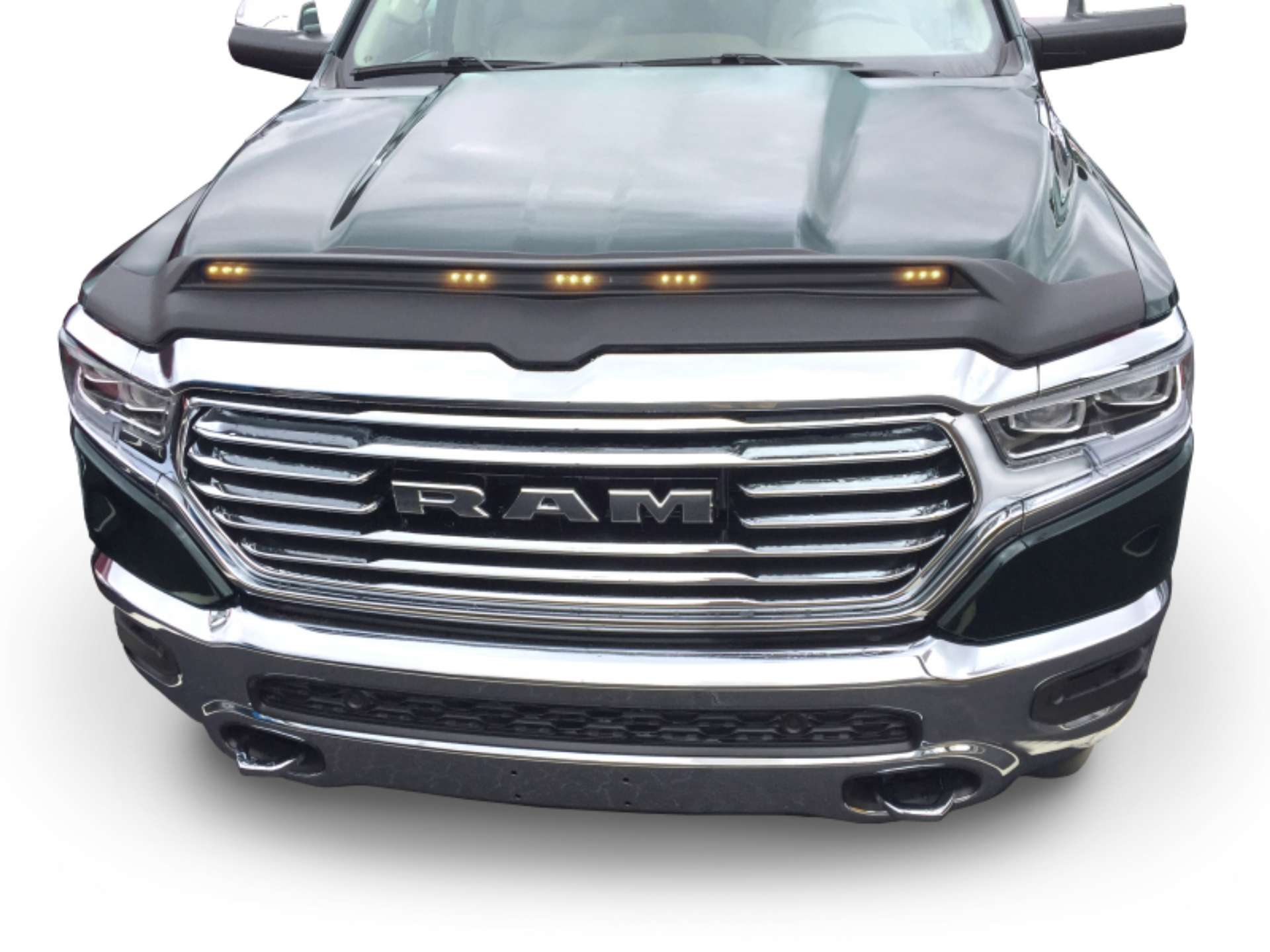 Picture of AVS 2019 Dodge Ram 1500 Aeroskin Low Profile Hood Shield w- Lights - Black