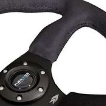 Picture of NRG Reinforced Steering Wheel 350mm - 2-5in- DeepBlk Alcantara Comfort Grip w-4mm Matte Blk Spokes