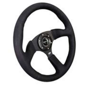 Picture of NRG Reinforced Steering Wheel 350mm - 2-5in- DeepBlk Alcantara Comfort Grip w-4mm Matte Blk Spokes