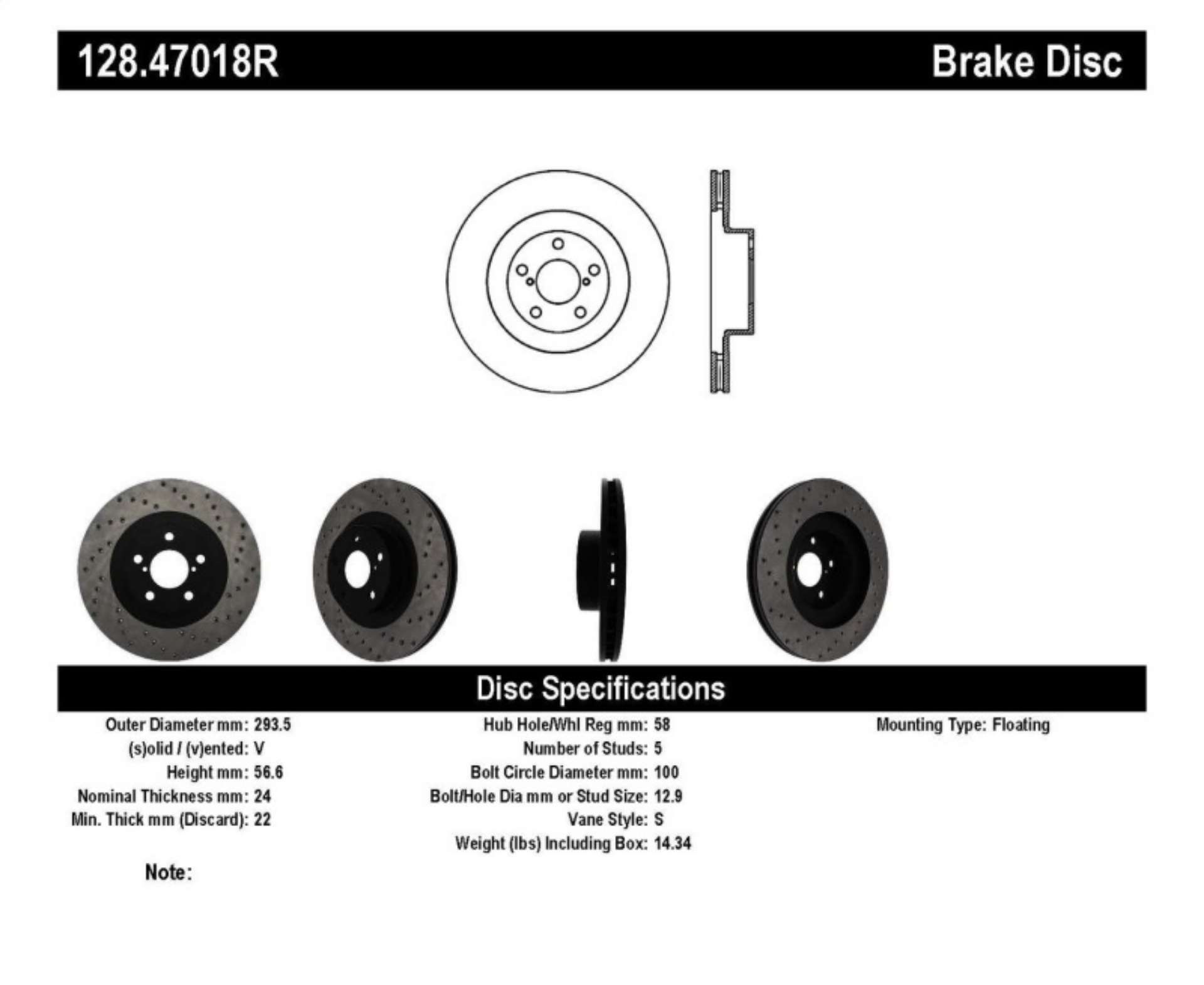 Picture of StopTech 02-10 WRX Drilled Right Front Rotor