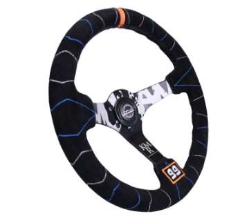 Picture of NRG Reinforced Steering Wheel 350mm - 3in- Deep Blk Suede w-Color Stitch Kyle Mohan Edition