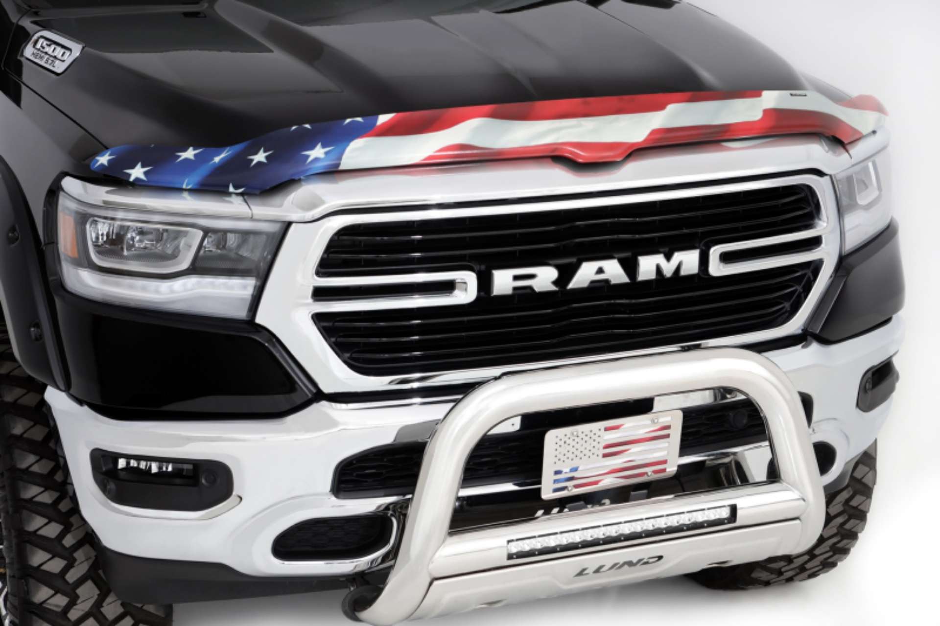 Picture of Stampede 19-23 Ram 1500 Excl- Rebel-TRX Vigilante Premium Hood Protector - Flag