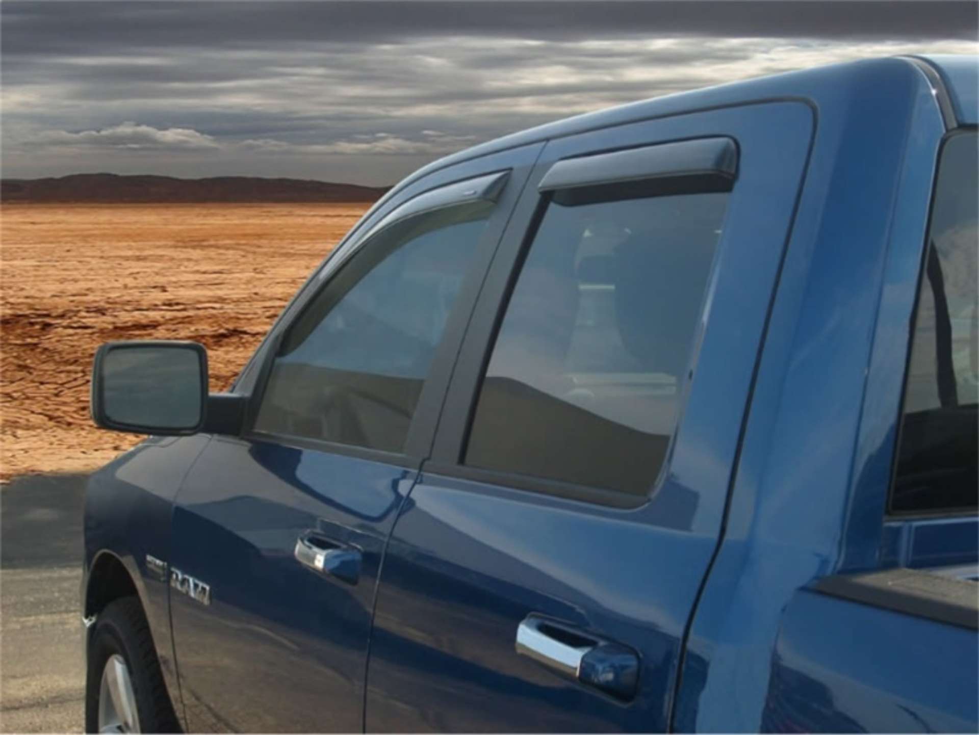 Picture of Stampede 2009-2010 Dodge Ram 1500 Extended Cab Pickup Snap-Inz Sidewind Deflector 4pc - Smoke