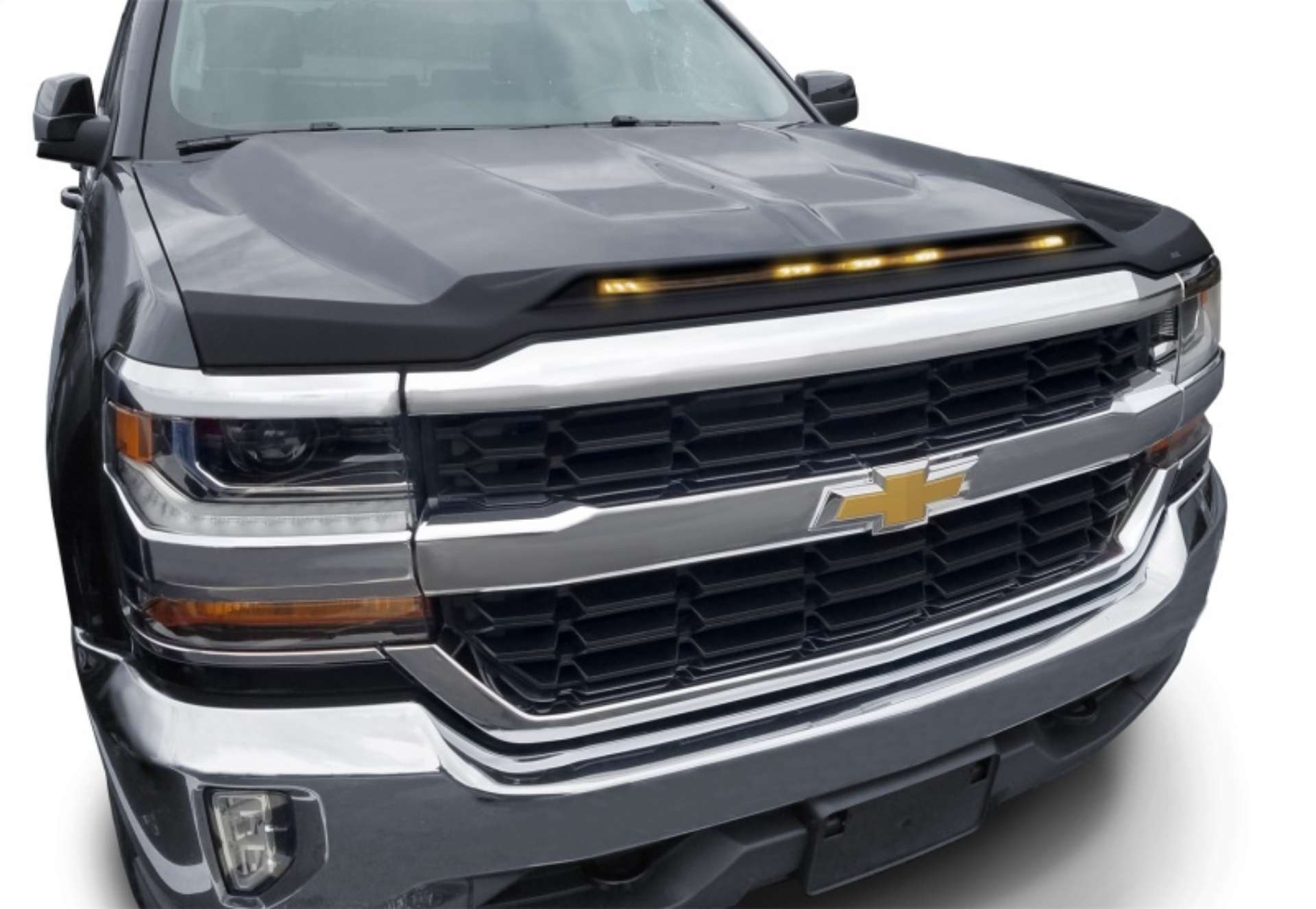 Picture of AVS 2016-2018 Chevy Silverado 1500 Aeroskin Low Profile Hood Shield w- Lights - Black