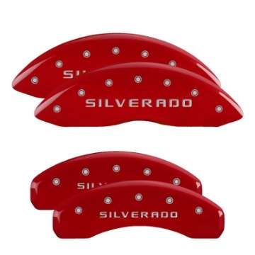 Picture of MGP 4 Caliper Covers Engraved F&R MGP Red Finish Silver Characters 2019 Chevrolet Silverado 1500