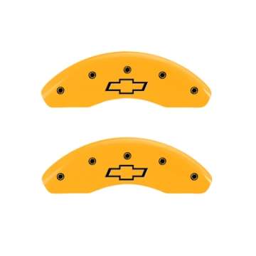 Picture of MGP 4 Caliper Covers Engraved Front & Rear Bowtie Yellow Finish Black Char 1997 Chevrolet Camaro