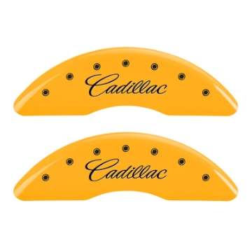 Picture of MGP 4 Caliper Covers Engraved F & R Cursive-Cadillac Yellow Finish Black Char 2017 Cadillac CT6