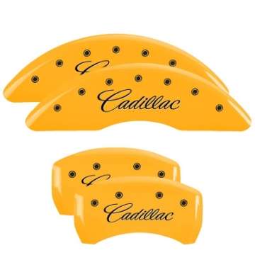 Picture of MGP 4 Caliper Covers Engraved F & R Cursive-Cadillac Yellow Finish Black Char 2017 Cadillac CT6