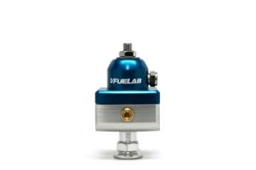 Picture of Fuelab 575 High Pressure Adjustable Mini FPR Blocking 25-65 PSI 1 -6AN In 2 -6AN Out - Blue