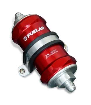 Picture of Fuelab 818 In-Line Fuel Filter Standard -8AN In-Out 40 Micron Stainless - Red