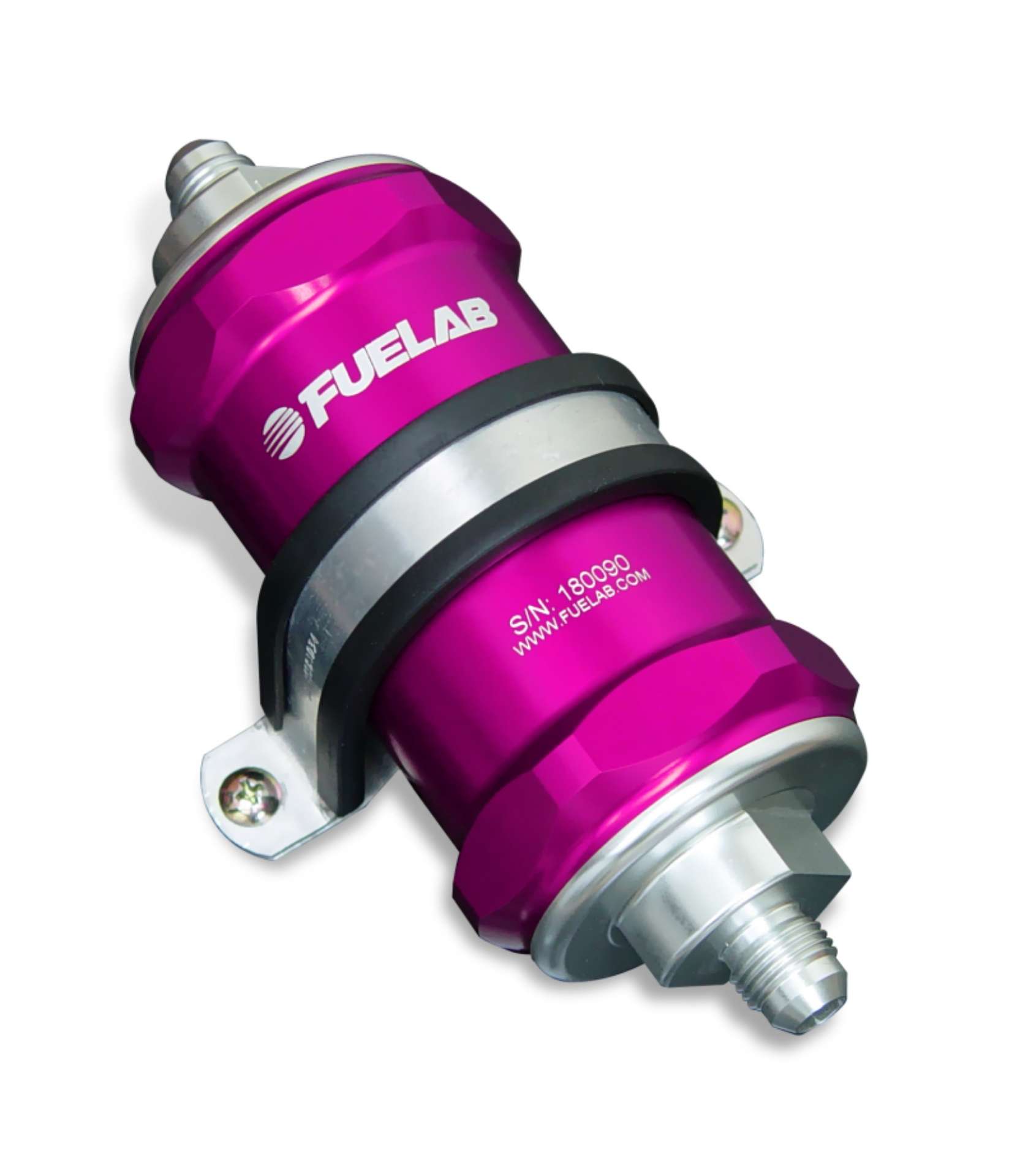 Picture of Fuelab 818 In-Line Fuel Filter Standard -12AN In-Out 40 Micron Stainless - Purple