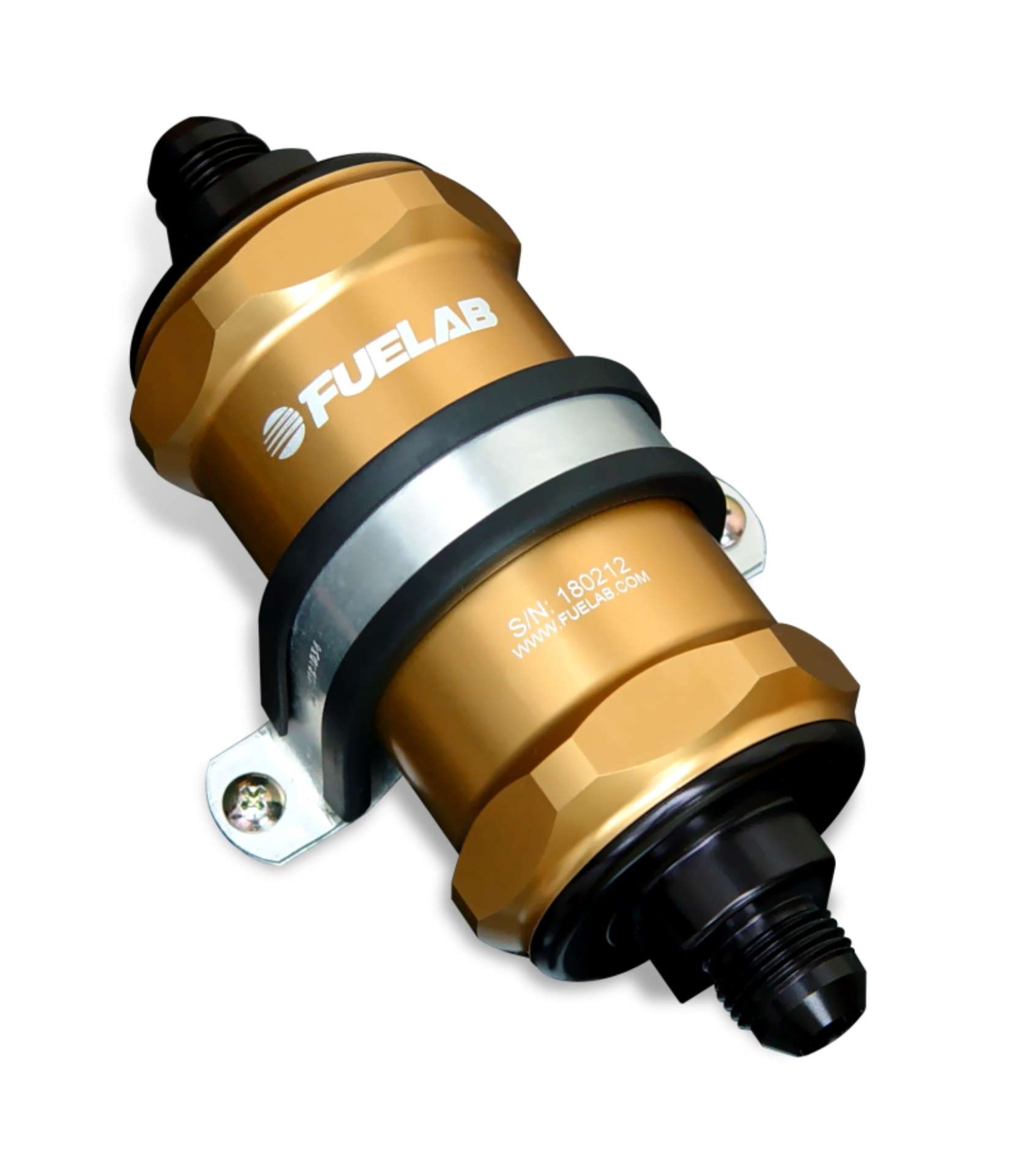 Picture of Fuelab 818 In-Line Fuel Filter Standard -12AN In-Out 40 Micron Stainless - Gold