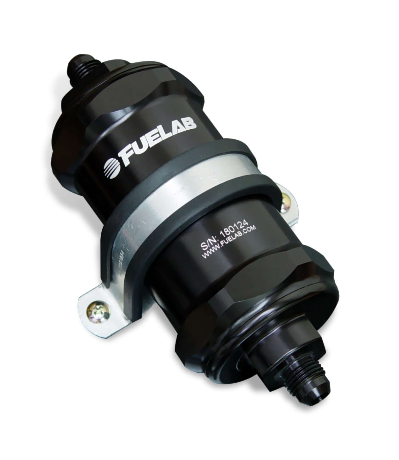 Picture of Fuelab 818 In-Line Fuel Filter Standard -8AN In-Out 100 Micron Stainless - Black