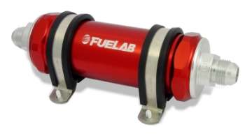 Picture of Fuelab 828 In-Line Fuel Filter Long -6AN In-Out 10 Micron Fabric - Red